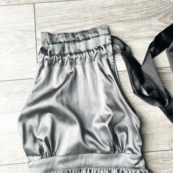 Guess Dark Grey ruffles Mock Neck Satin Dress - Picture 5 of 14